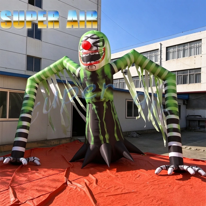 Giant Inflatable Evil Green Clown Halloween Decor, Long Arms Scary Blow Up Monster for Yard Lawn Haunted House Party Decor