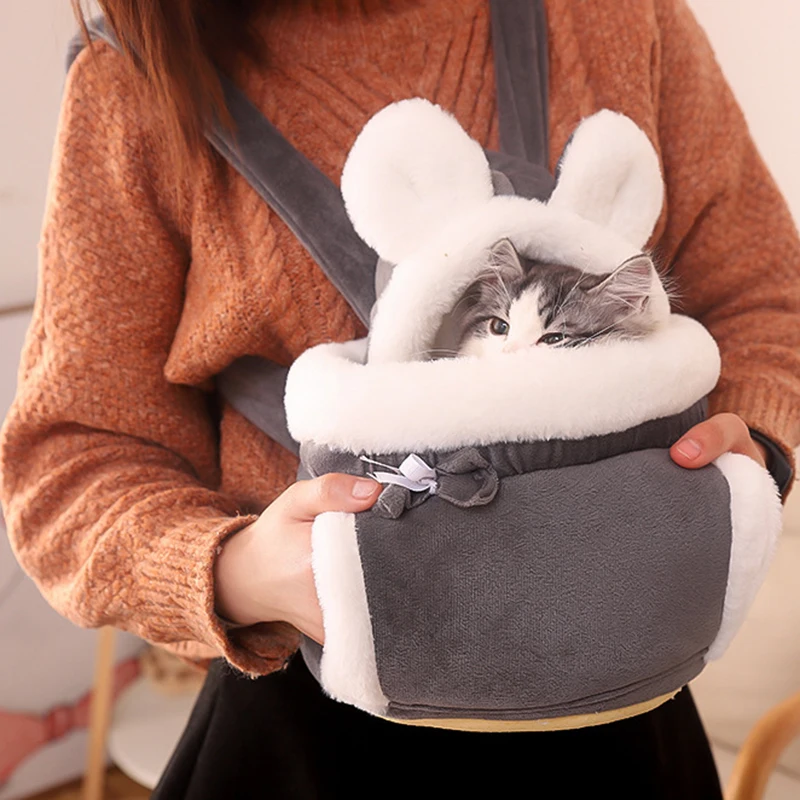 Pet Carrier Bag Small Cat Dogs Backpack Winter Warm Soft Plush Carring Pets Cage Walking Outdoor Travel Kitten Hanging Chest Bag