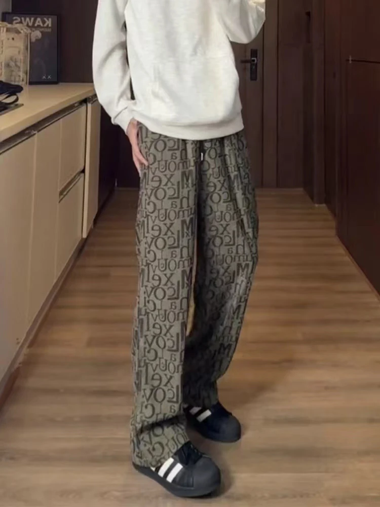 

Military een Letter Print Men's Spor Loose Fit Straight Leg Casual Pants Autumn High Street Sle Wear Resistant Trousers