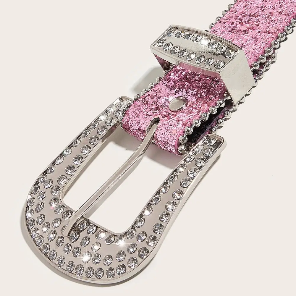 Women's Jeans Rhinestone Belt Belt Western Denim Shiny Rivet Design PU Artificial Diamond Belt Punk Rock Men's Skull Belt