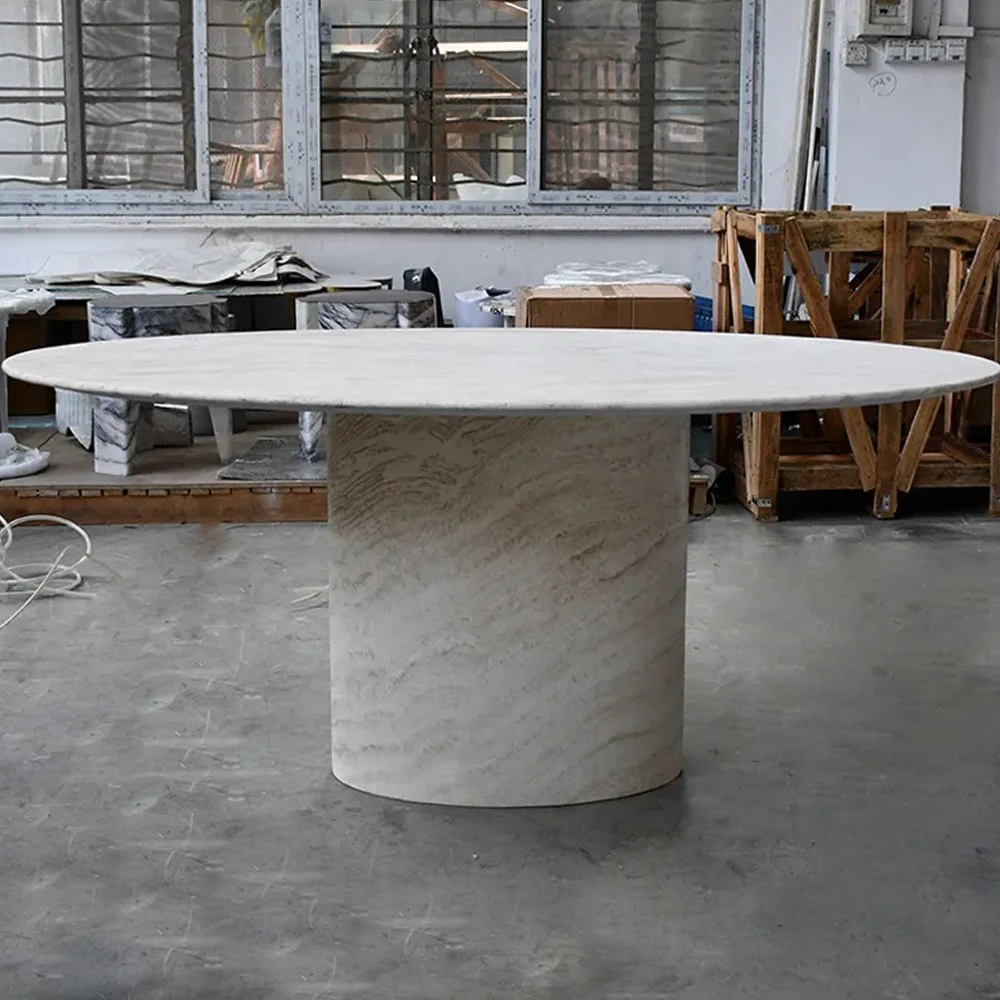 Minimalist Modern Natural Oval Stone Living Room White Marble Coffee Dining Table For Sale