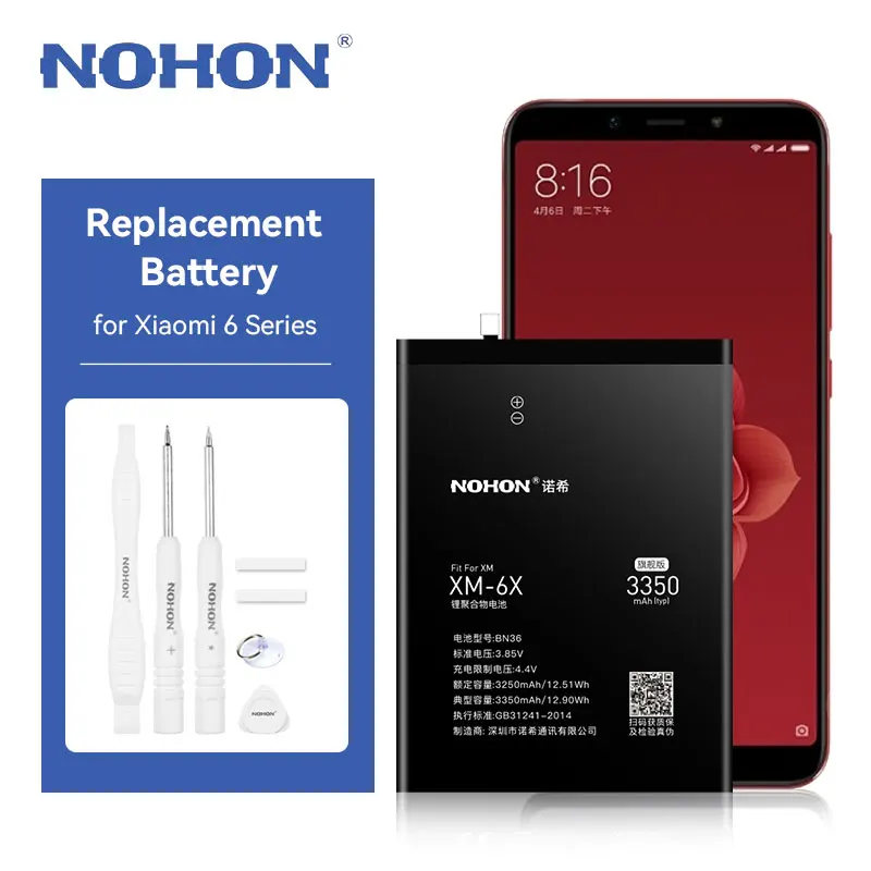 

NOHON Battery Replacement for Xiaomi MI 6 Mi 6X MI A2 BN36 BM39 High Capacity Battery for Xiaomi MI6 MI6X MI A2 Batetira