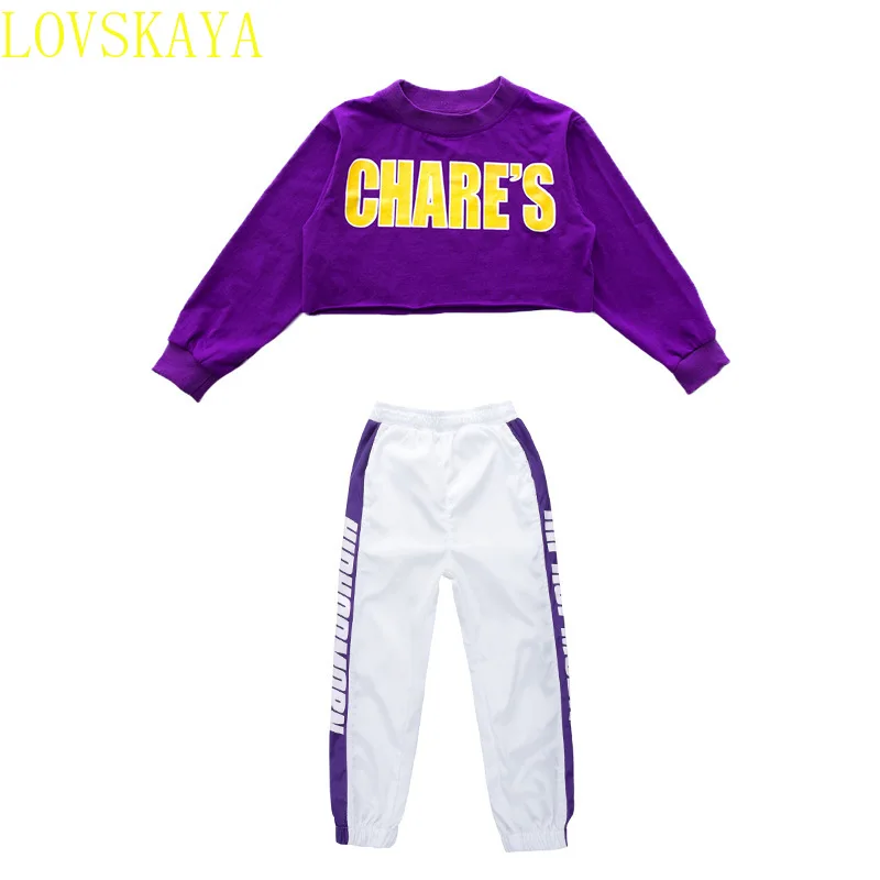 Children's Hip-hop Clothing Long Sleeved Short Top Sportswear Jogging Pants Girls Jazz Dance Performanceclothing Street Clothing