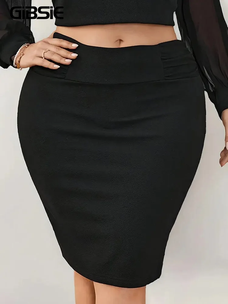 

GIBSIE плюс размер, черная элегантная юбка со средней талией, женская мода, новинка 2025, однотонная офисная женская одинаковая облегающая юбка-карандаш
