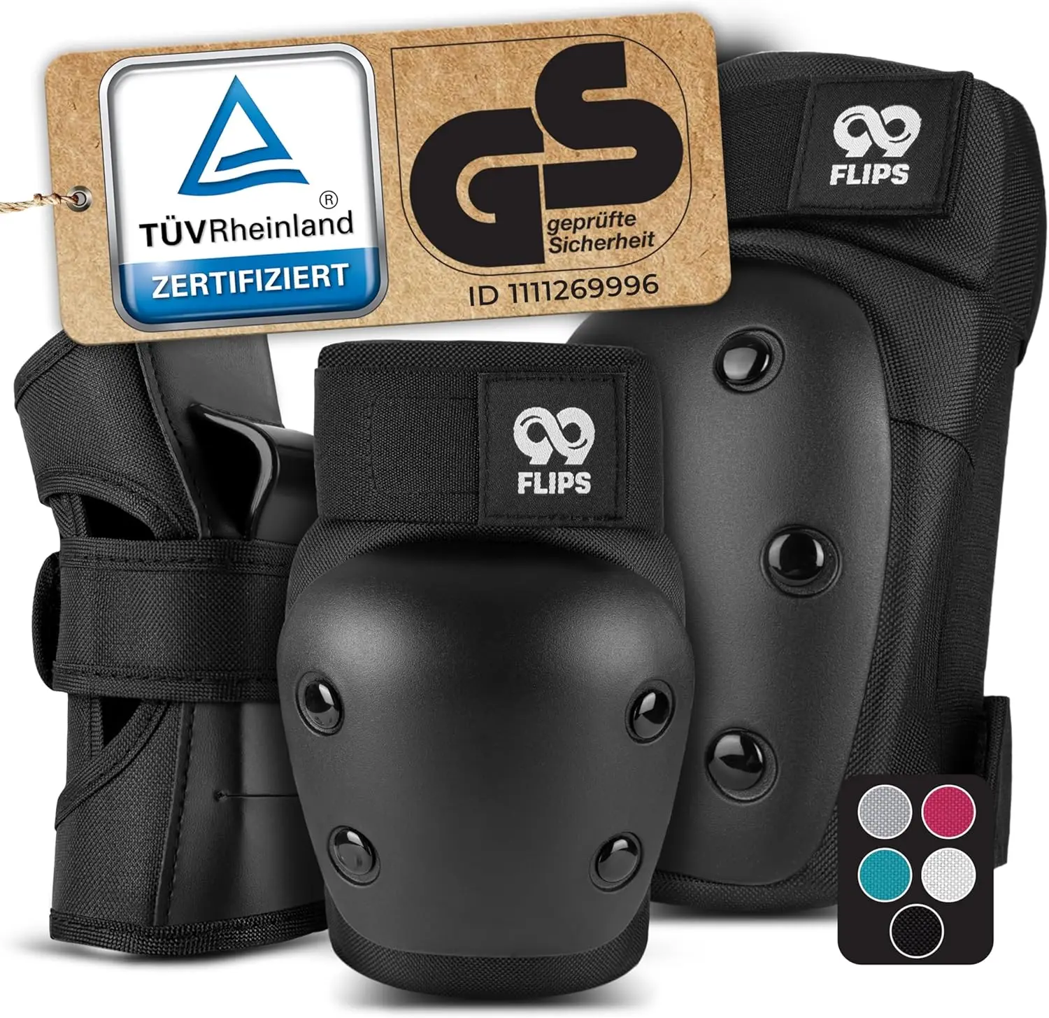 

99FLIPS Inline Pads for Adults and Teenagers [Pack of 6] Protectors Inline Skates Women Men with Knee Pads, Elbow Pads & Han
