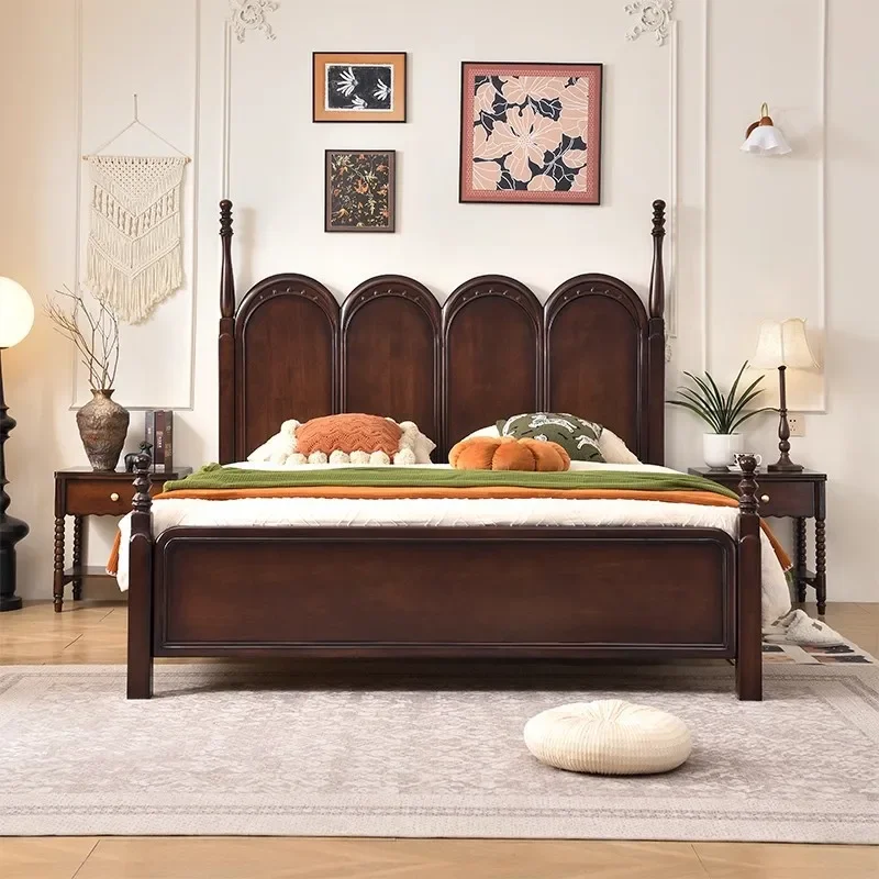 for Medieval Style Solid Wood Bed American Modern Simple 1.8m Master Bedroom Double Bed French Retro High Box Storage Wedding