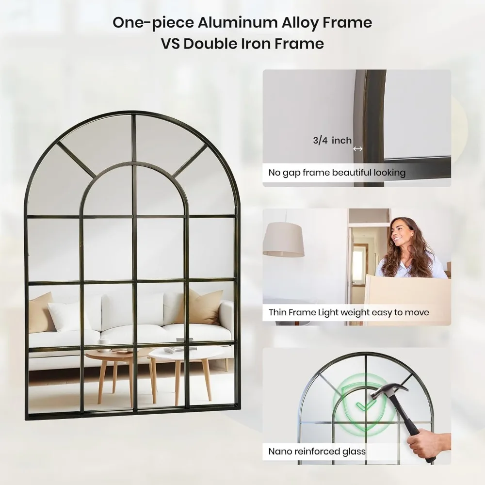 Miroir mural arqué en bronze 30x40 - Miroir d'art suspendu incliné décoratif de style ferme