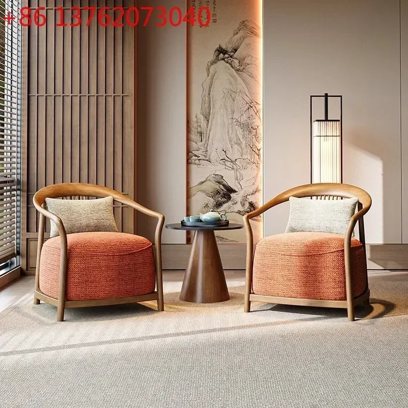 New Chinese-style solid wood single sofa chair designer hotel lobby business lounge area