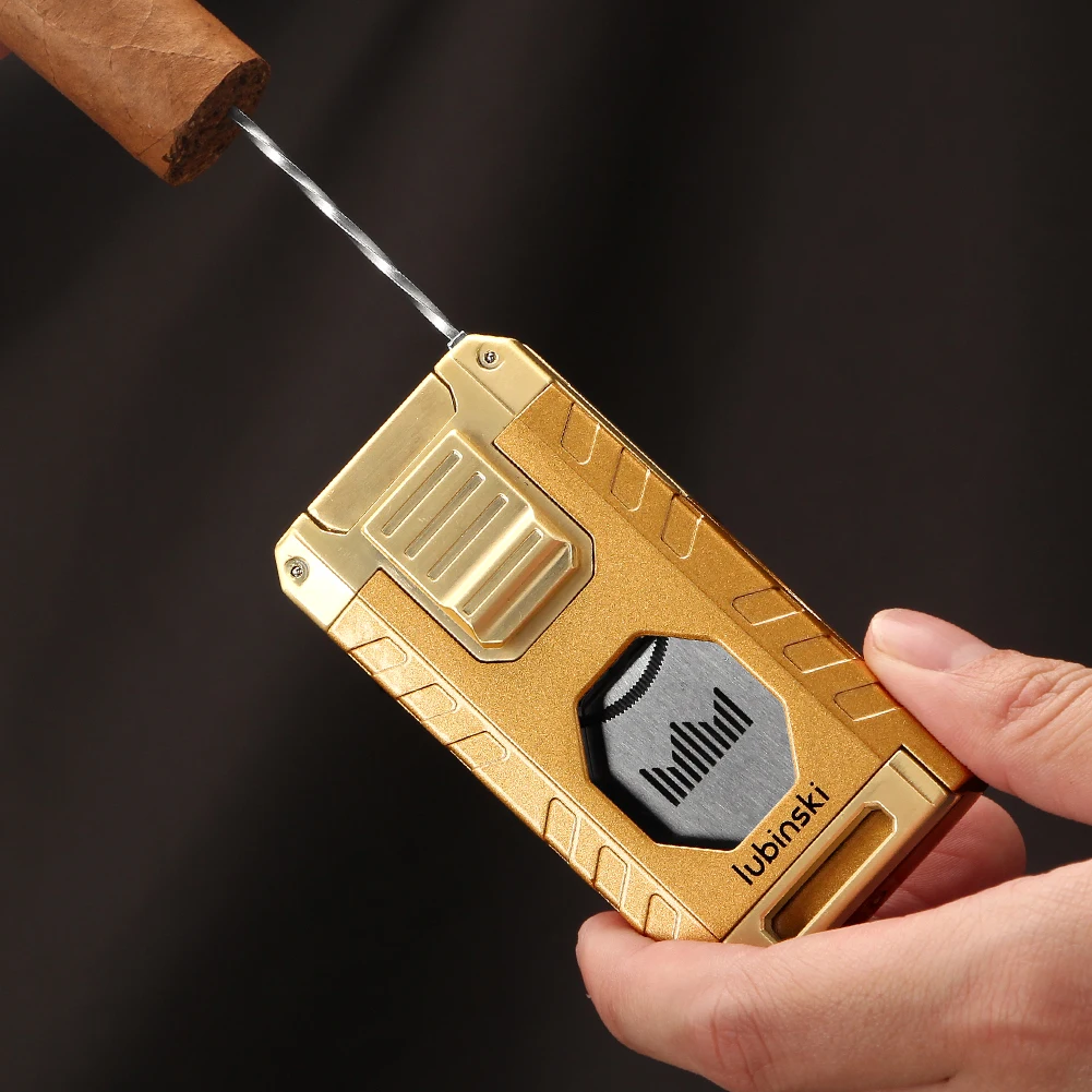 LUBINSKI Cigar Lighter Gas Torch Jet Blue Flame Lighters Smoking Cutter Cigar Accessories With Needles Punch Cigar Tool