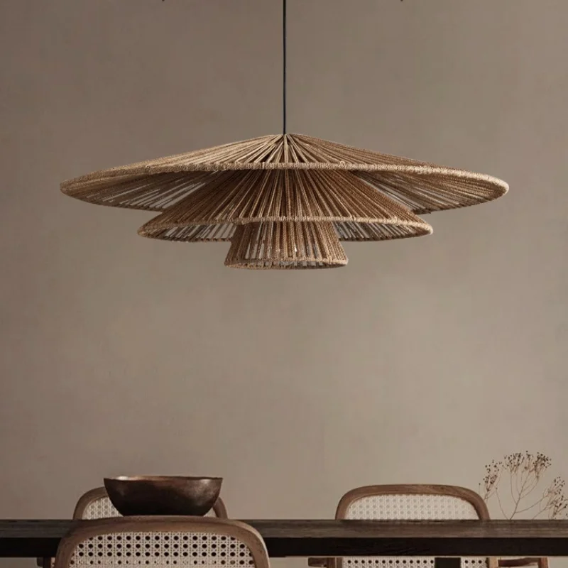

Japanese Wabi Sabi Style Hemp Rope Chandelier Zen Tea Room Restaurant Homestay Retro Living Room Bedroom Restaurant Woven Lamp