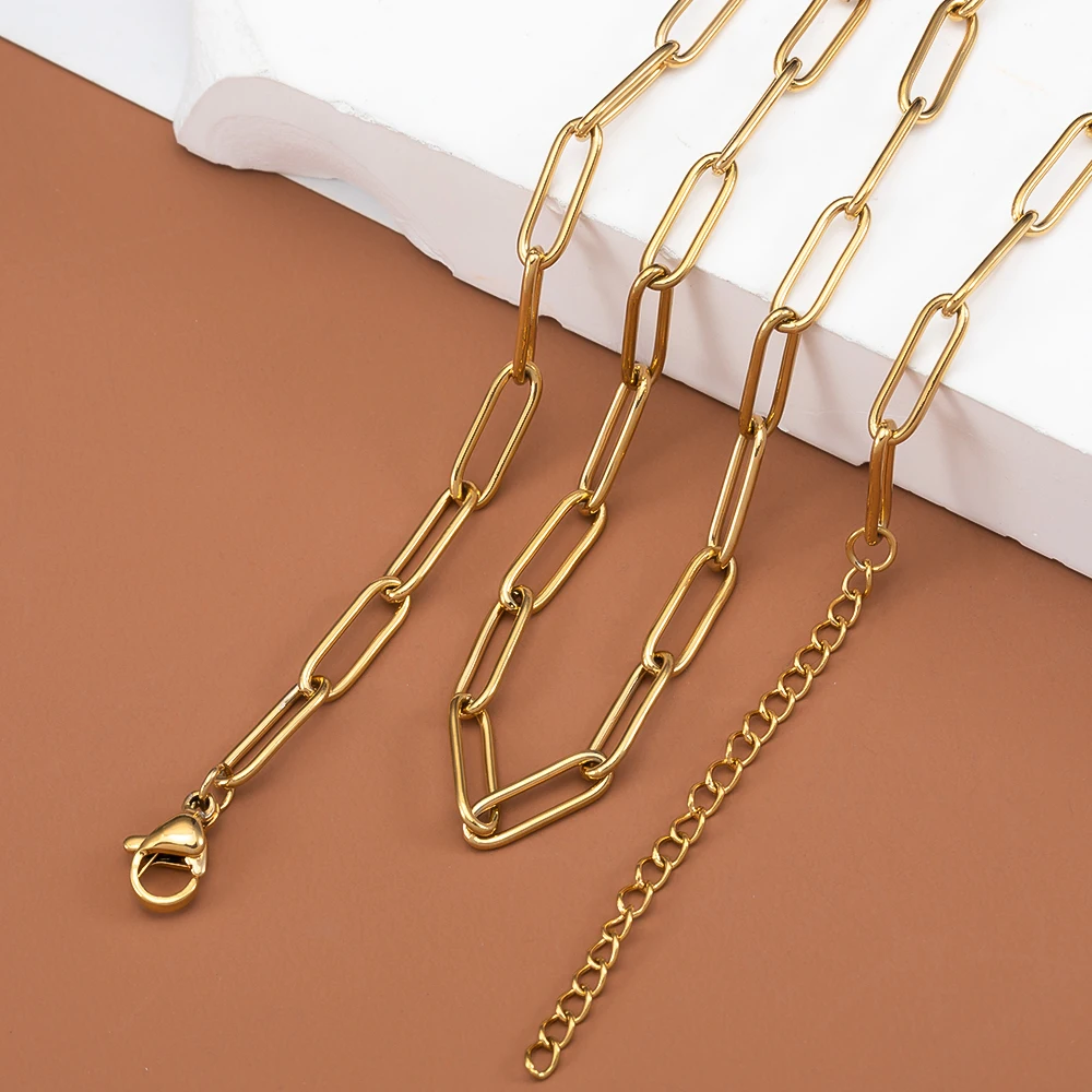 5pcs 4mm Stainless Steel Adjustable Cable Chain 45+5cm Necklace with Pendant Connect Rings Extension Chain DIY Jewelry Supplies