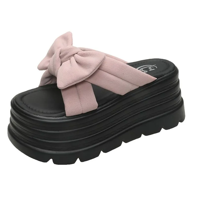 8 سنتيمتر جديد الكعوب إسفين الشرائح الصنادل النساء شباشب لخارج المنزل الإناث الصيف عدم الانزلاق شبشب الشاطئ المشي أحذية مكتنزة امرأة #5