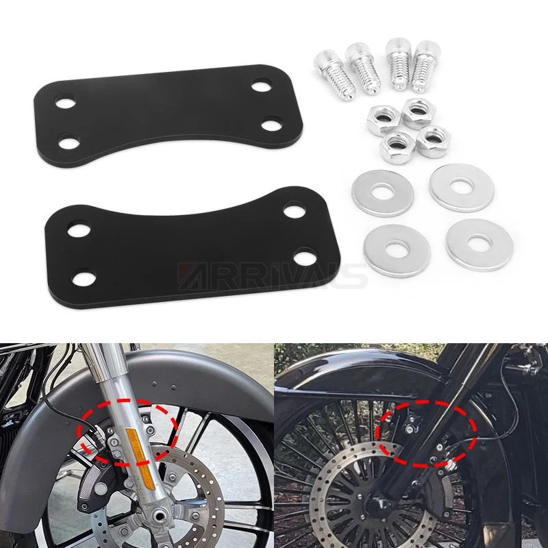 

Black Motorcycle Front Fender Riser Lift Brackets for 21" Wheel Upgrade For Harley Touring Road King 2014-up