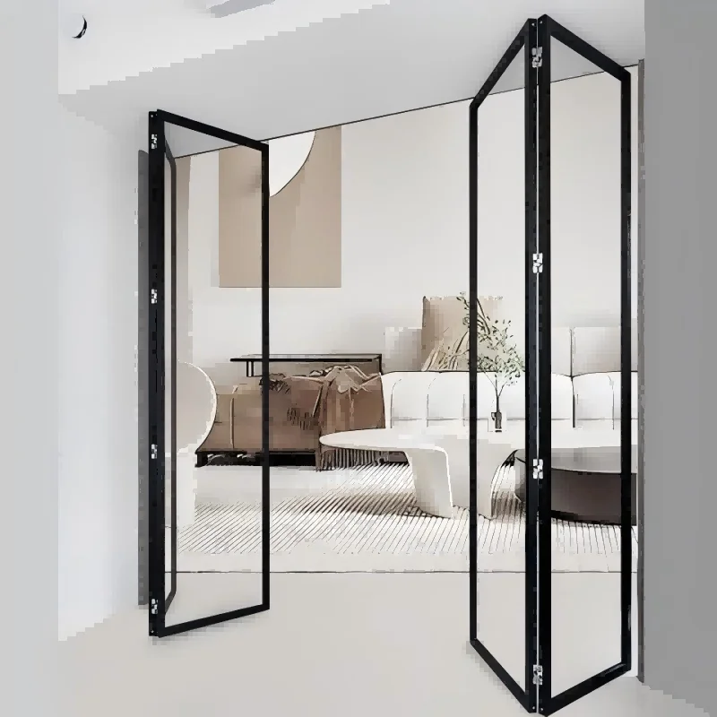 Porte coulissante pliante en verre Double, portes d'entrée extérieures, profil en alliage d'aluminium, porte d'entrée en métal pour la maison personnalisée