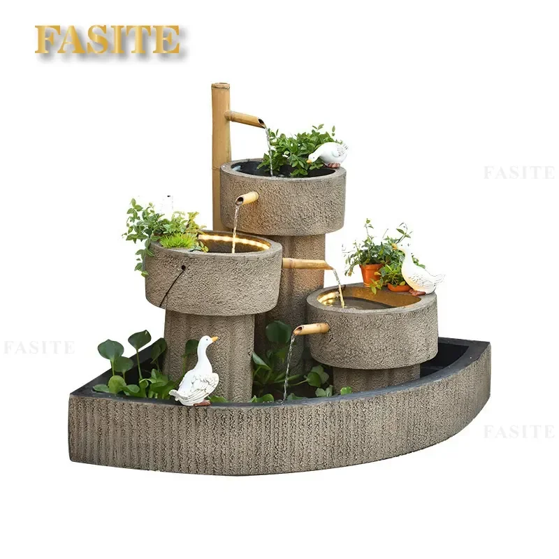 Rustic Stone Mill Floor Fountain Outdoor Garden Water Feature Circulating Fish Pond Decor for Villa Courtyard Landscape