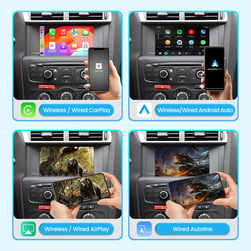 NewJoyeAuto Wireless CarPlay Android Auto Module Mirror-Link AirPlay Retrofit Box Interface for Citroen 2014-2016 C3/C4L/C4/C5