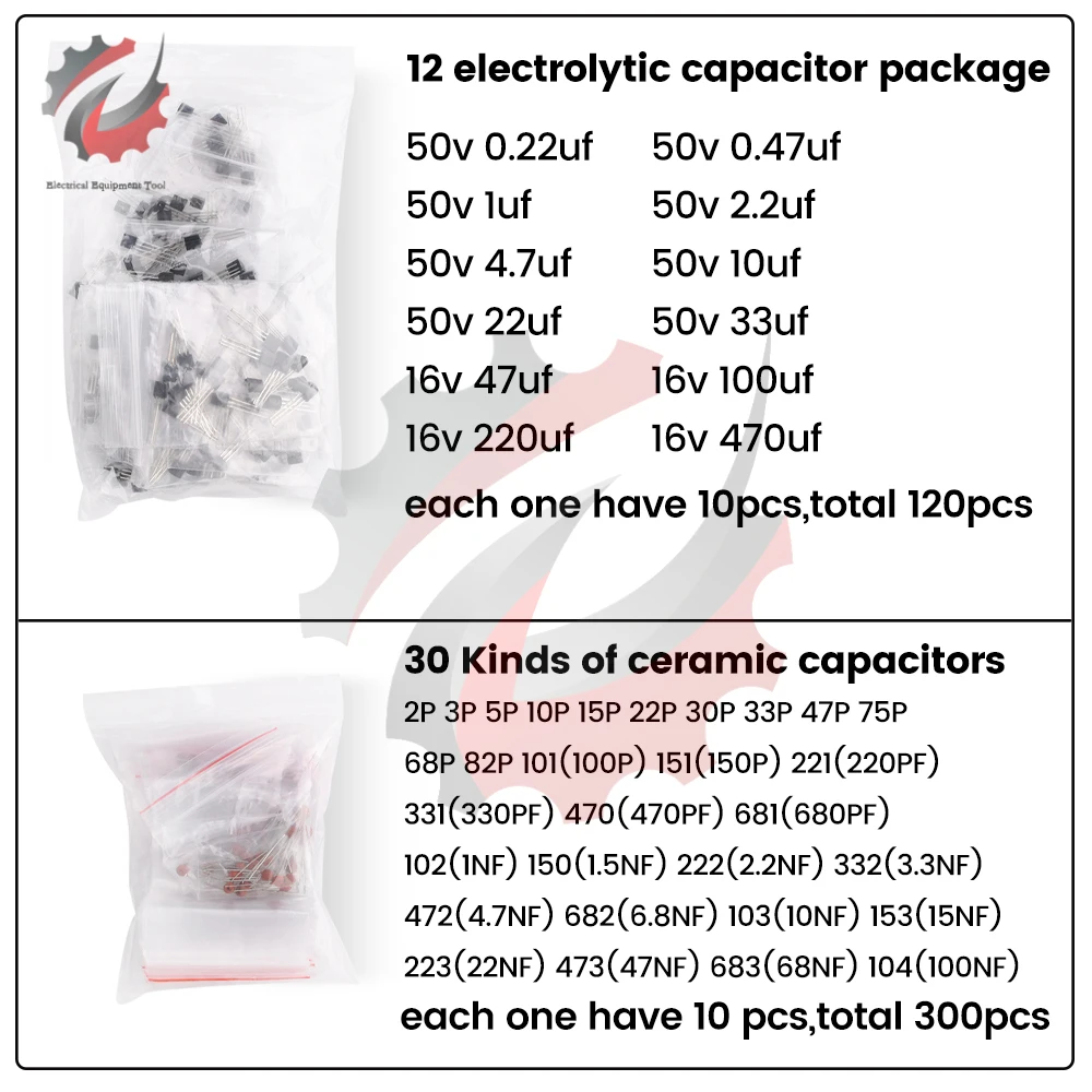 1390PCS Component Electronic Kit 1/4W Resistance 1% Metal Film Resistor Electrolytic Capacitor LED Emitting Diode Ceramic Chip