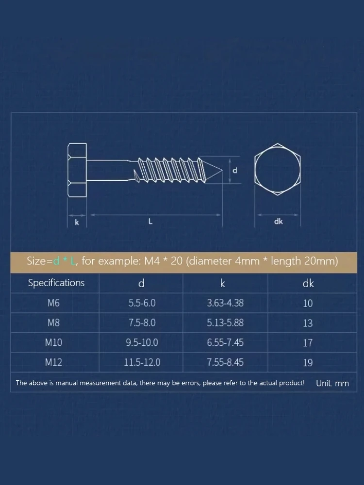 1 ~ 5 sztuk M6 M8 M10 M12 316 A4 śruba samogwintująca z łbem sześciokątnym ze stali nierdzewnej zewnętrzna śruba z łbem sześciokątnym do obróbki drewna
