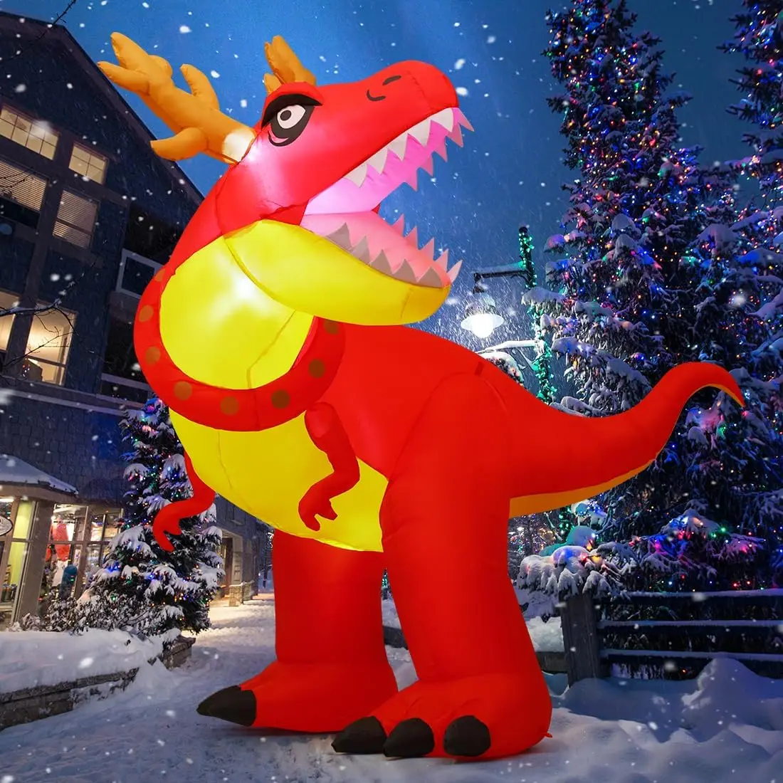 6 FT Christmas Dinosaur Inflatables Hot Sale Blow up Antlers Dinosaur Outdoor Christmas Inflatables Clearance