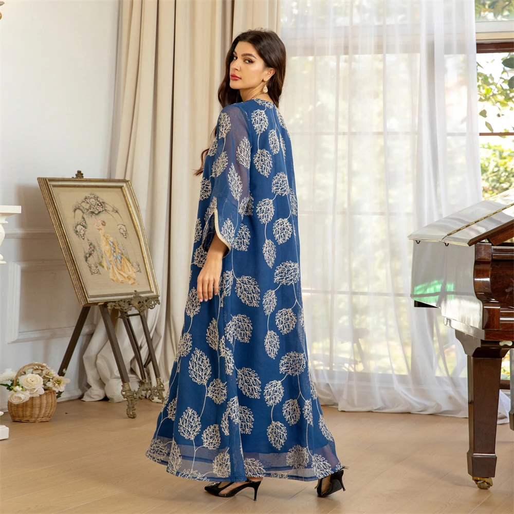 

Ramadan Abaya Turkey Embroidery Arabic Muslim Kaftan Dresses Dubai Women Clothing Robe Musulmane Femme Dress