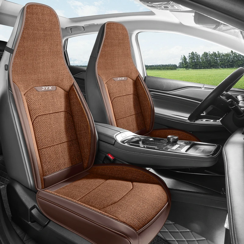 2Pcs Front Seat Cushion Covers with Storage Pocket All-Season Easy-Care for One-Piece Integrated Seats in Most EV And Sport Cars
