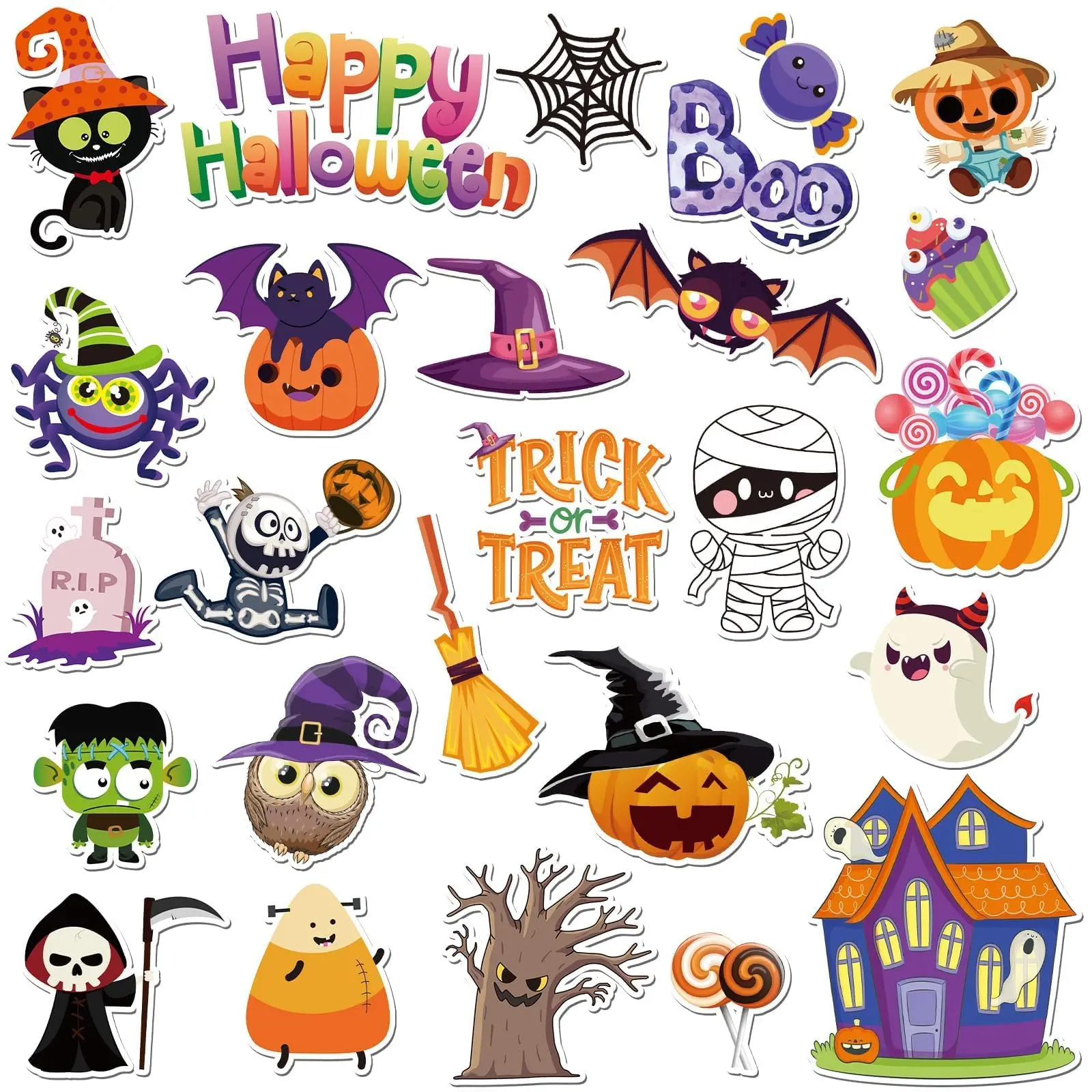 

25 PCS Halloween Window Gel Clings, Trick or Treat Pumpkins Ghosts Bats Window Thick Gel Clings Decals Stickers for Happy Hallow