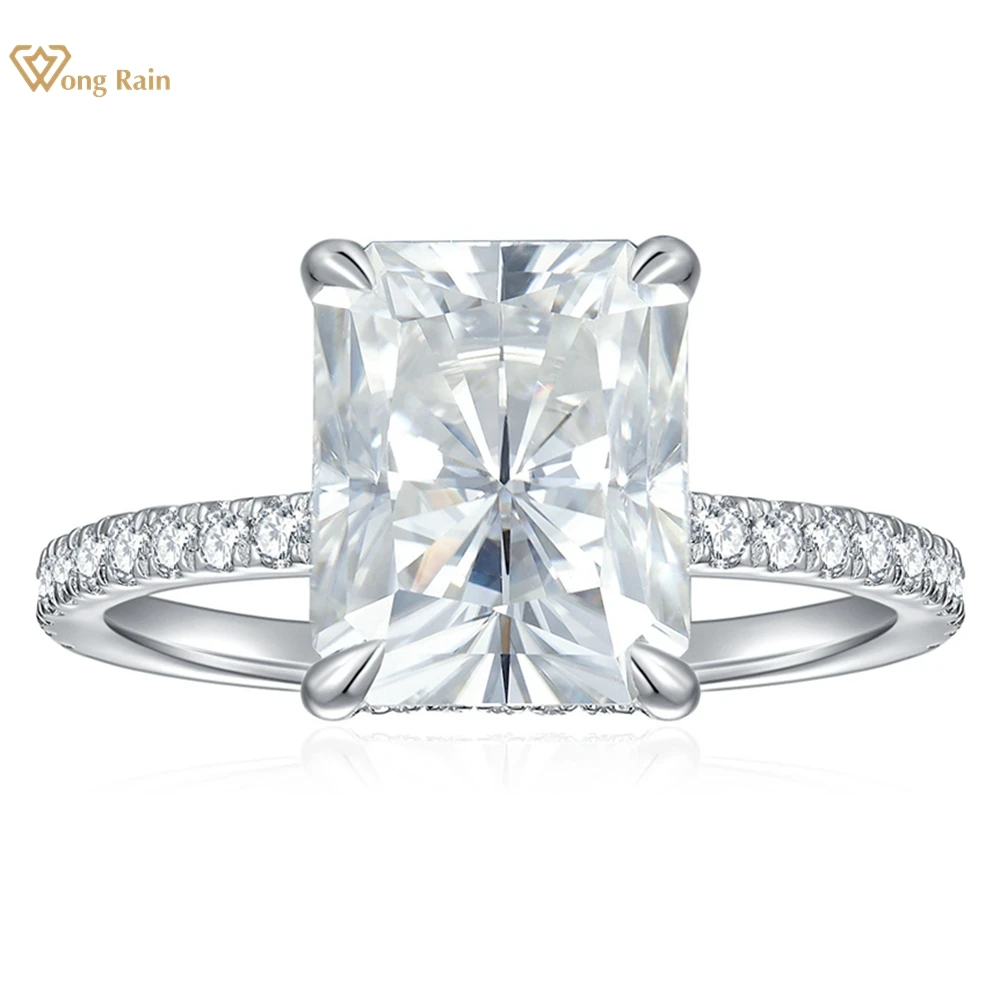 Wong Rain 100% 925 Sterling Silver 3EX VVS1 D Color 8*10 MM Radiant Cut Real Moissanite Diamond Engagement Rings Fine Jewelry