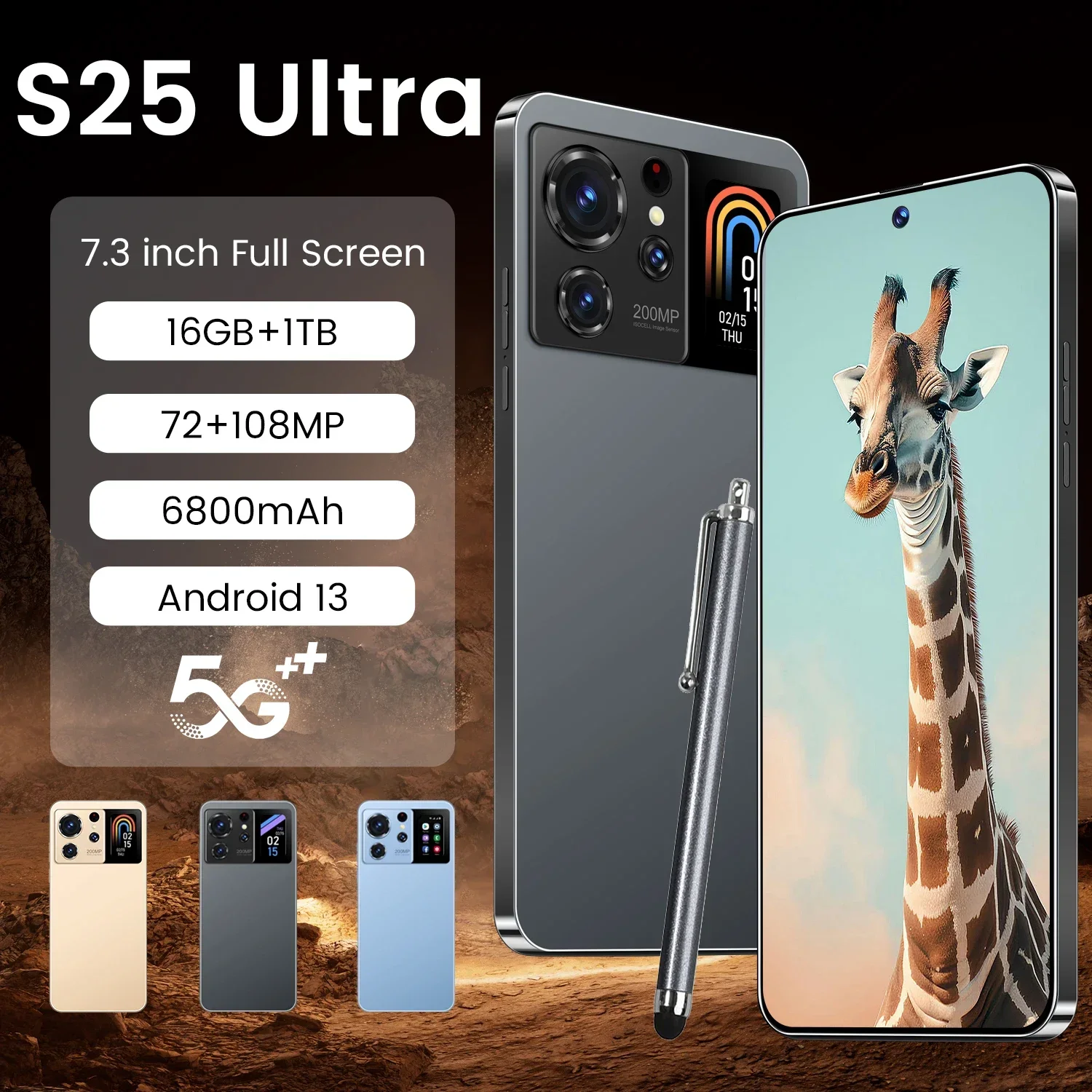 High-Definition Screen Mobile Phone S25 Ultra with Android 13 System 16GB+1TB Memory 5G Snapdragon 8 gen2 and 72MP+108MP Camera