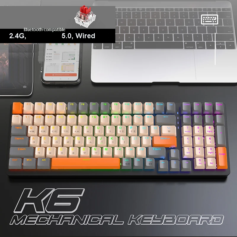 Korean Bluetooth-compatible Mechanical Keyboard Gaming Keyboard Wireless RGB Backlight Office Keyboard for PC Computer