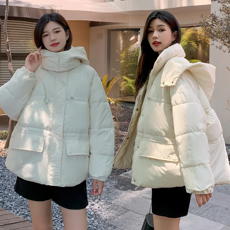 

Short Thick Padded Winter Jacket Coat Down Cotton Women Short Style Loose Hooded Female Winter Clothes