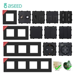 BSEED-Marco de enchufe de plástico mate estándar de la UE, piezas de interruptores de luz para PC, RJ45, TV ST CAT5, doble USB, combinación gratuita de bricolaje