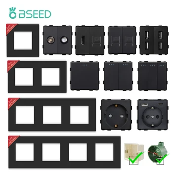 BSEED AB Standardı Mat Plastik Soket Çerçeve PC RJ45 TV ST CAT5 Çift USB Duvar Prizleri Işık Anahtarları Parçaları DIY Ücretsiz Kombine
