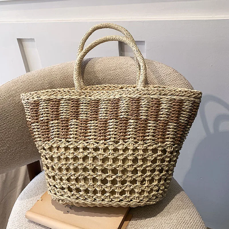 Summer Straw Bag For Women Woven Handmade Handbag Large Capacity Lady Tote Vacation Beach Bag Shoulder Shopping bag Rattan bags