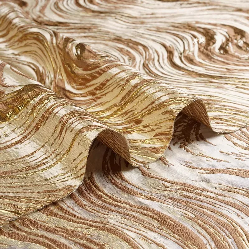 Water Ripple Gold Wire Jacquard Fabric for Retro Fashion Clothing Diy Sewing Fabrics Material Cloth By The Yard