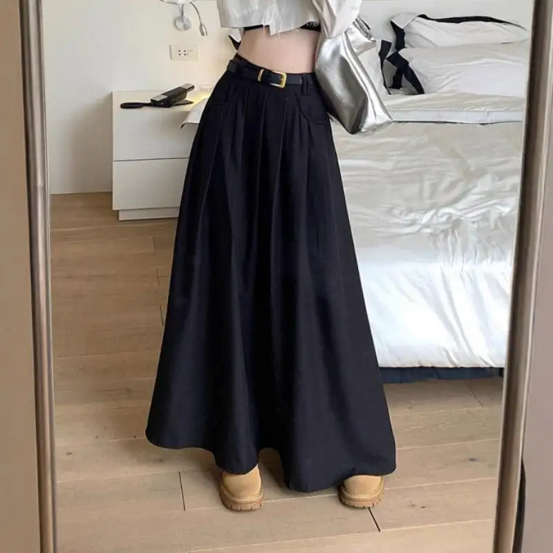 Fashionable Temperament Women's Long Suit Skirt Autumn New Korean Version Y2Ki Girl High Waist Skirt Trendy Elegant A-Line Skirt