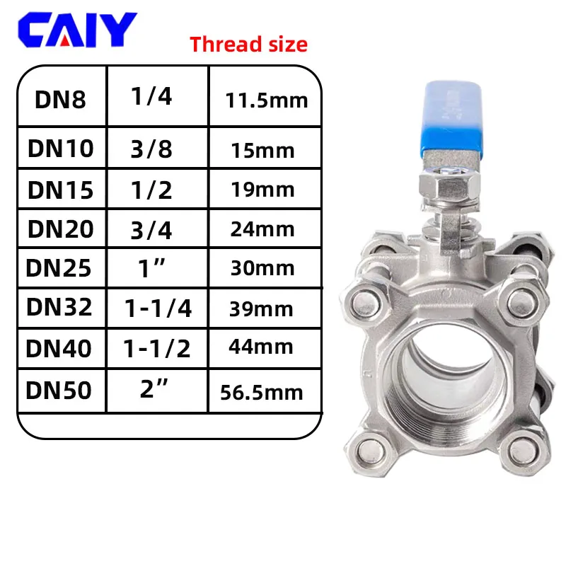 304 Stainless Steel Three Piece Ball Valve 1/4 3/8 1/2 3/4 Screw Thread Internal Thread Water gas oil Pipe Welding Valve Switch