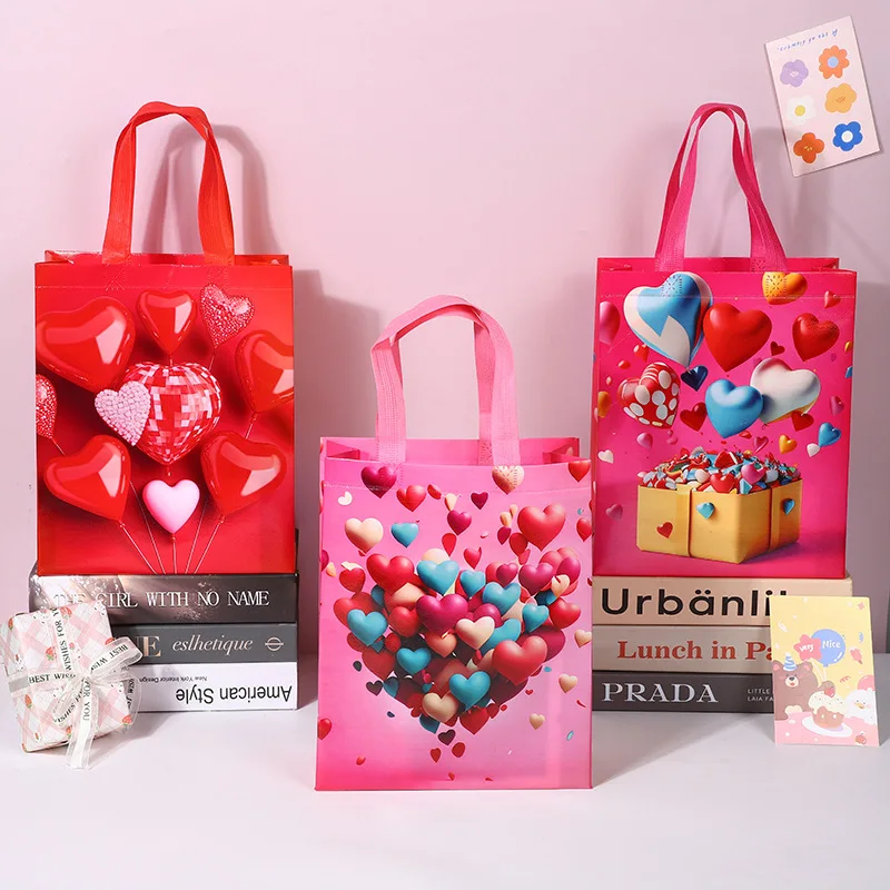 

StoBag, Non Woven Gift Bags Vibrant Heart Balloon Design for Valentine's Day and wedding party Gifting, Reusable, Packing candy
