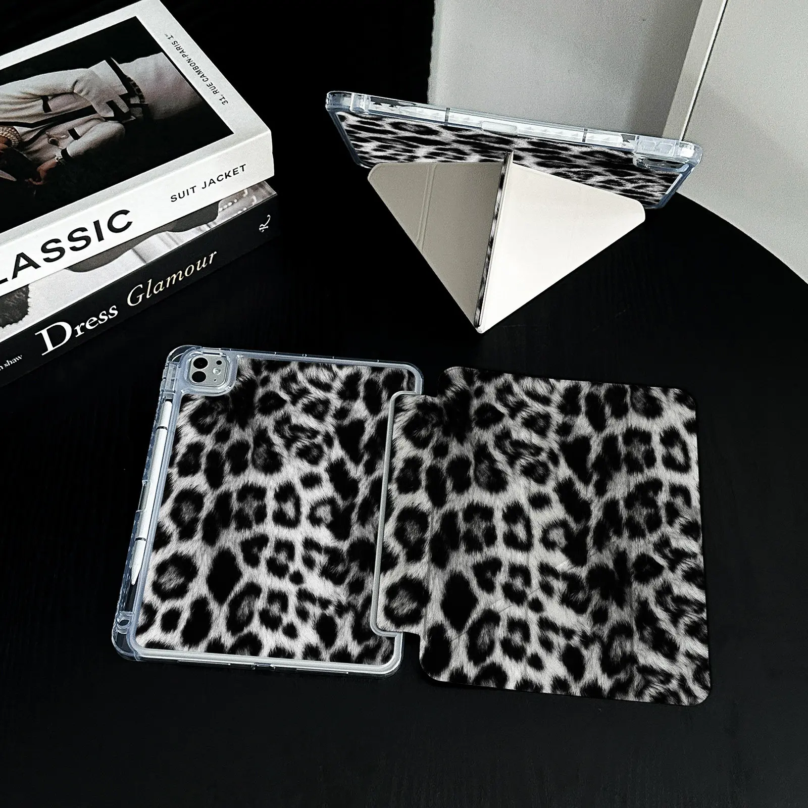 Creative Black White Leopard Print Tablet Case For iPad pro10/11/6th/7th /8th /Air 3rd/Air 4th/9th Air 5th 11 MINI 3Y-Fold Cover