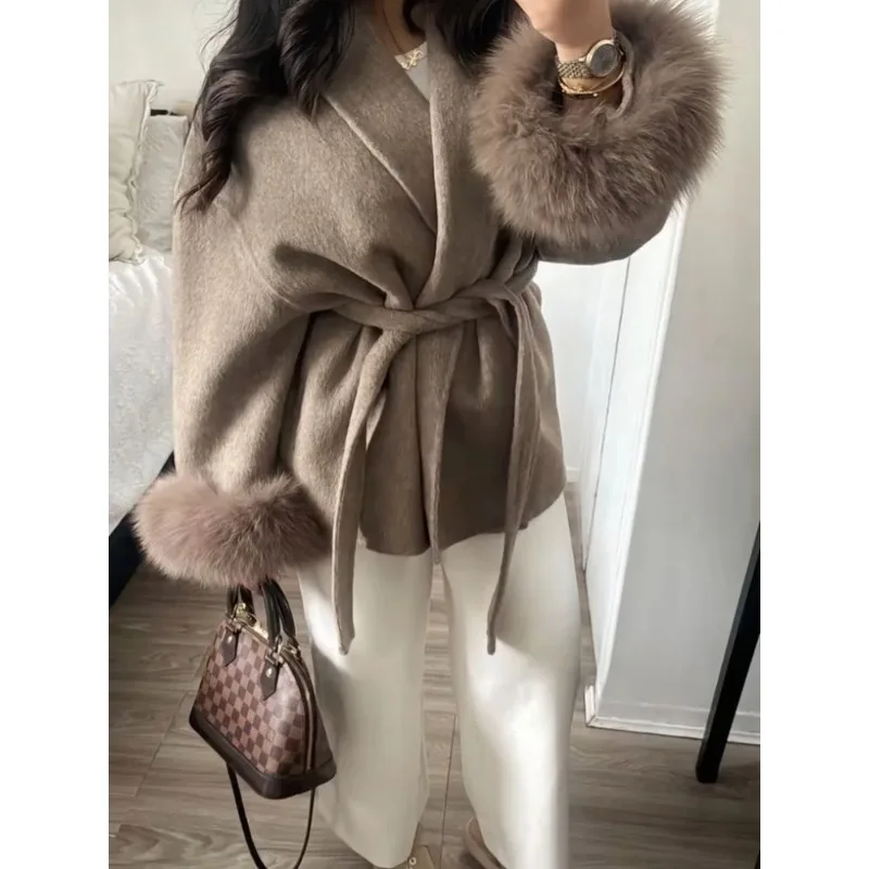 

Новое модное повседневное женское шерстяное пальто свободного кроя с отложным воротником однотонного цвета на осень-зиму 2025 года