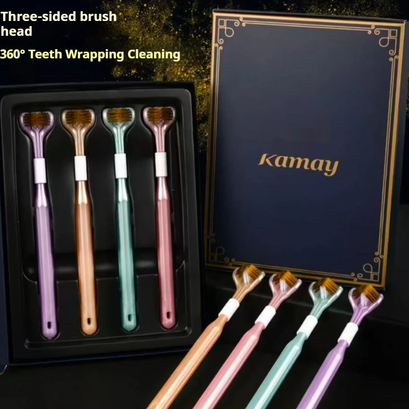 4-Piece Toothbrush Set in a Box, Three-Sided Toothbrush for Deep Cleaning Without Missing Any Areas, Gentle on Gums, Suitable for Home and Travel, Toothbrush Box Set, High-End and Generous Gift Item