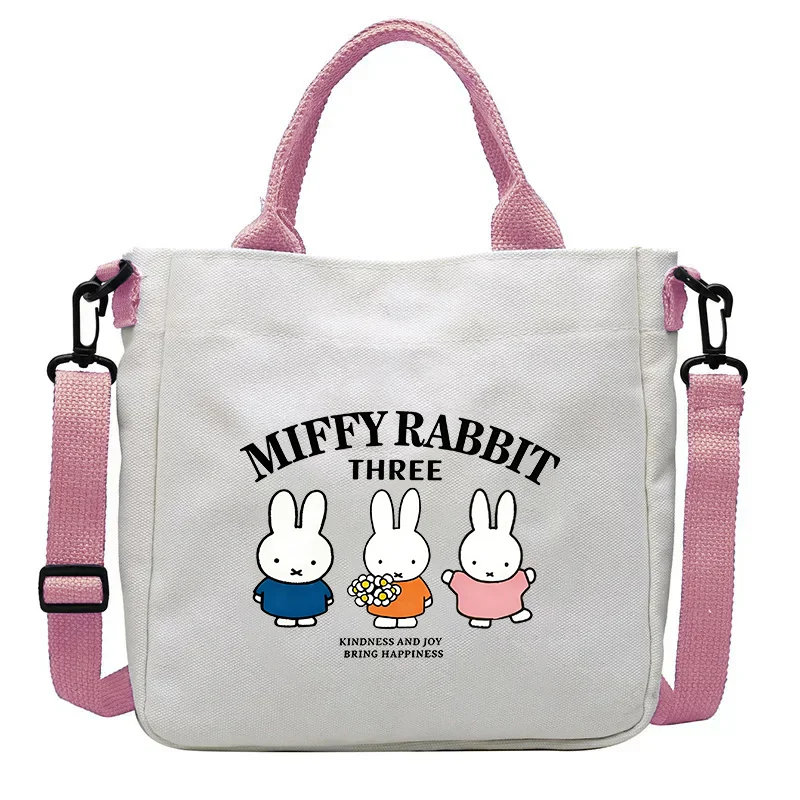 Cute Miffy Rabbit Handbag Large Capacity Canvas Crossbody Bag Girl Student Satchel Cartoon Bookbags Female Shoulder Schoolbag