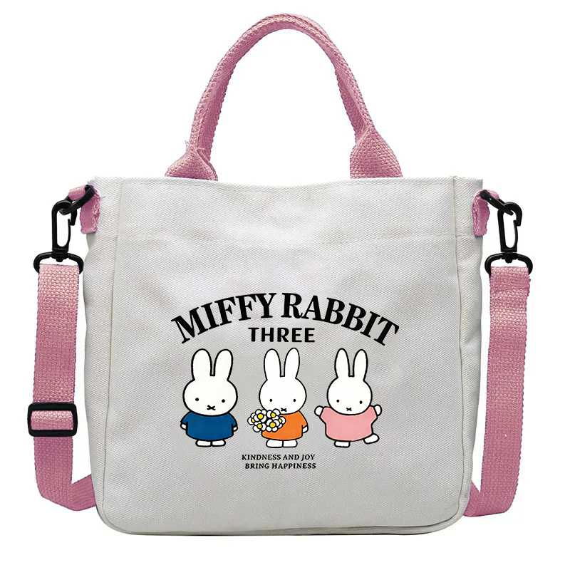  Cute Miffy Rabbit Handbag Large Capacity Canvas Crossbody Bag Girl Student Satchel Cartoon Bookbags Female Shoulder Schoolbag 