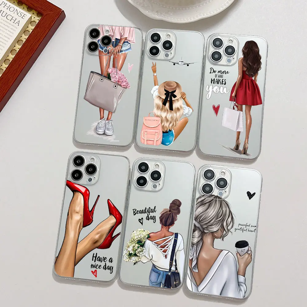 Fashion Girls Luxury Phone Case For Xiaomi Redmi Note 13 13C 12 12C 11 10 10C 9 9s 9A 9T 9C Pro Max Plus 4G 5G Transparent Cover