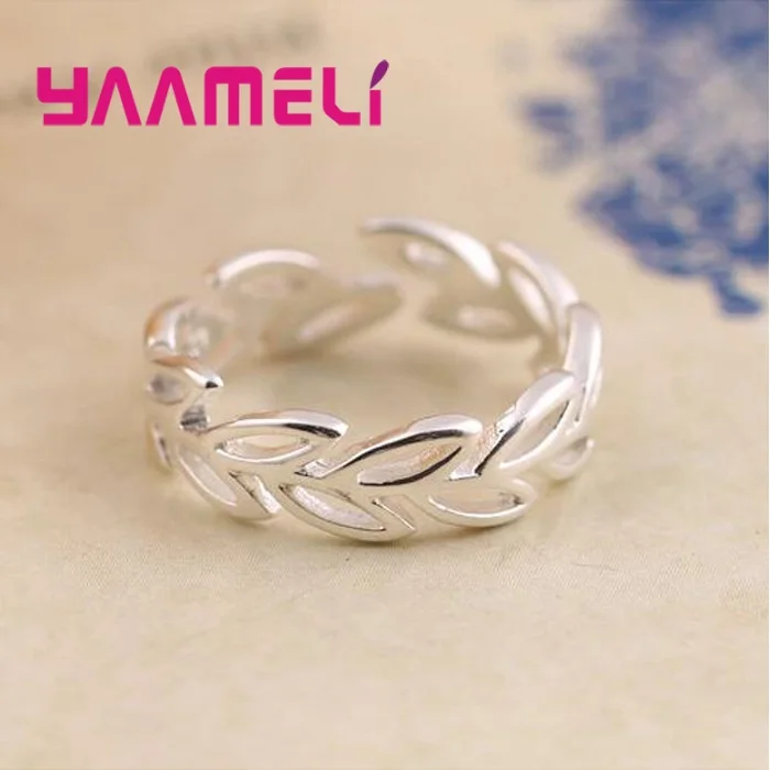 

Wedding Party S925 Sterling Silver Rings Leaf Design Engagement Open Adjustable Fashion Bijoux for Women Ladies Jewelry Gifts