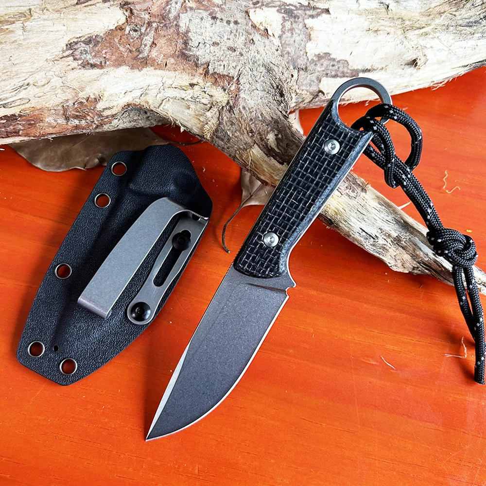 Outdoor Camping Hunting Knife Tactical Multitool Fixed Blade Knife High Quality Linen Handle D2 Steel Knife with Kydex Sheath