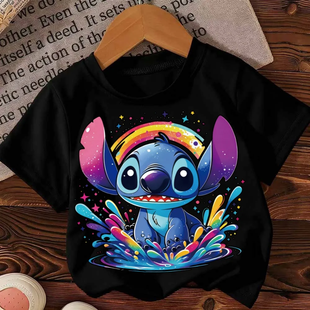 

Disney Stitch Pumpkin Bow Halloween Print Girls Cotton T Shirt Kids Halloween Costume Outfit Cute Cartoon Graphic Tee Top