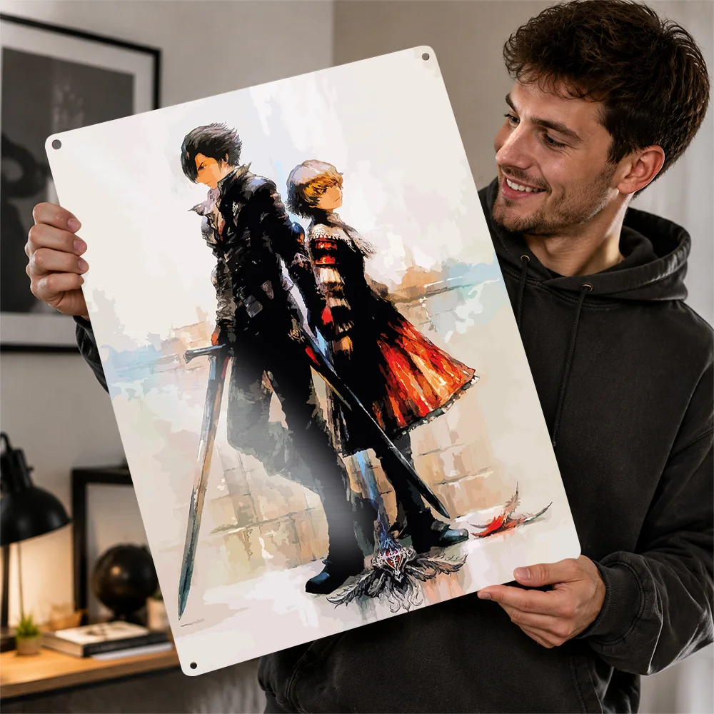 Final Fantasy Poster Retro 3D Printed Metal Signs Customized Wall Hanging Gift for Bathroom Decor Living Room Decoration Home