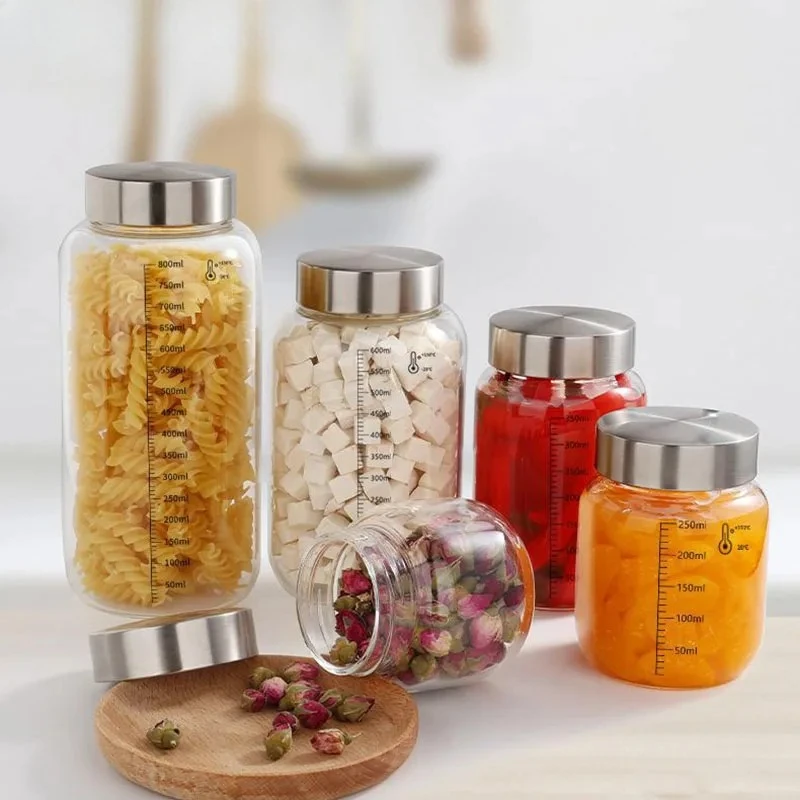 150/250/350/600/800ml Sealed Glass Bottle With Scale Transparent Wine And Kimchi Jar Kitchen Coffee Beans Storage Bottle
