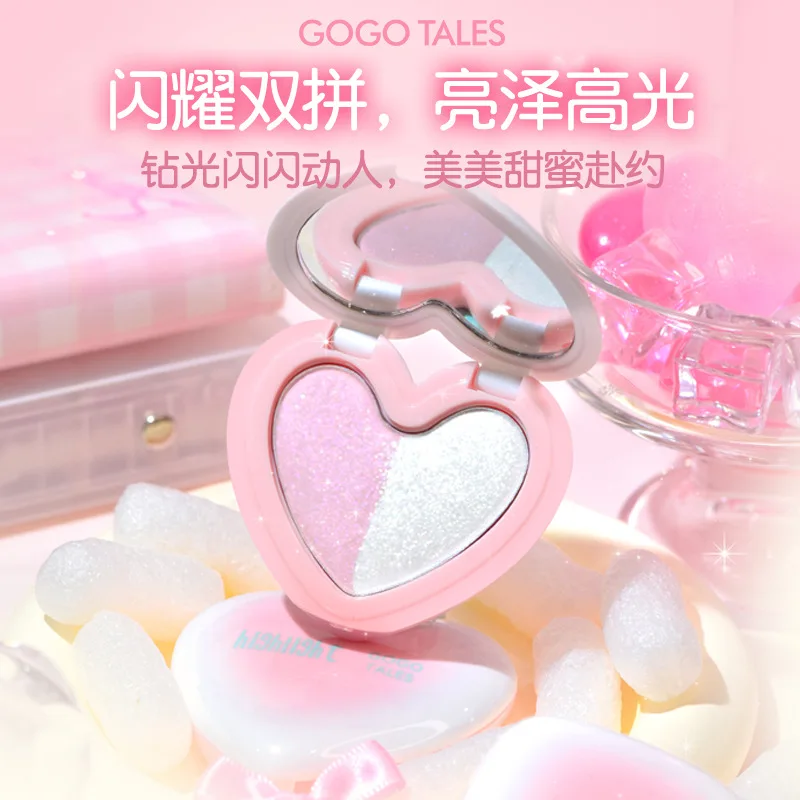 Gogotales a forma di cuore Doppi colori Ombretto lucido Acqua lucida Perla Luce Illumina il viso Trucco naturale a lunga durata