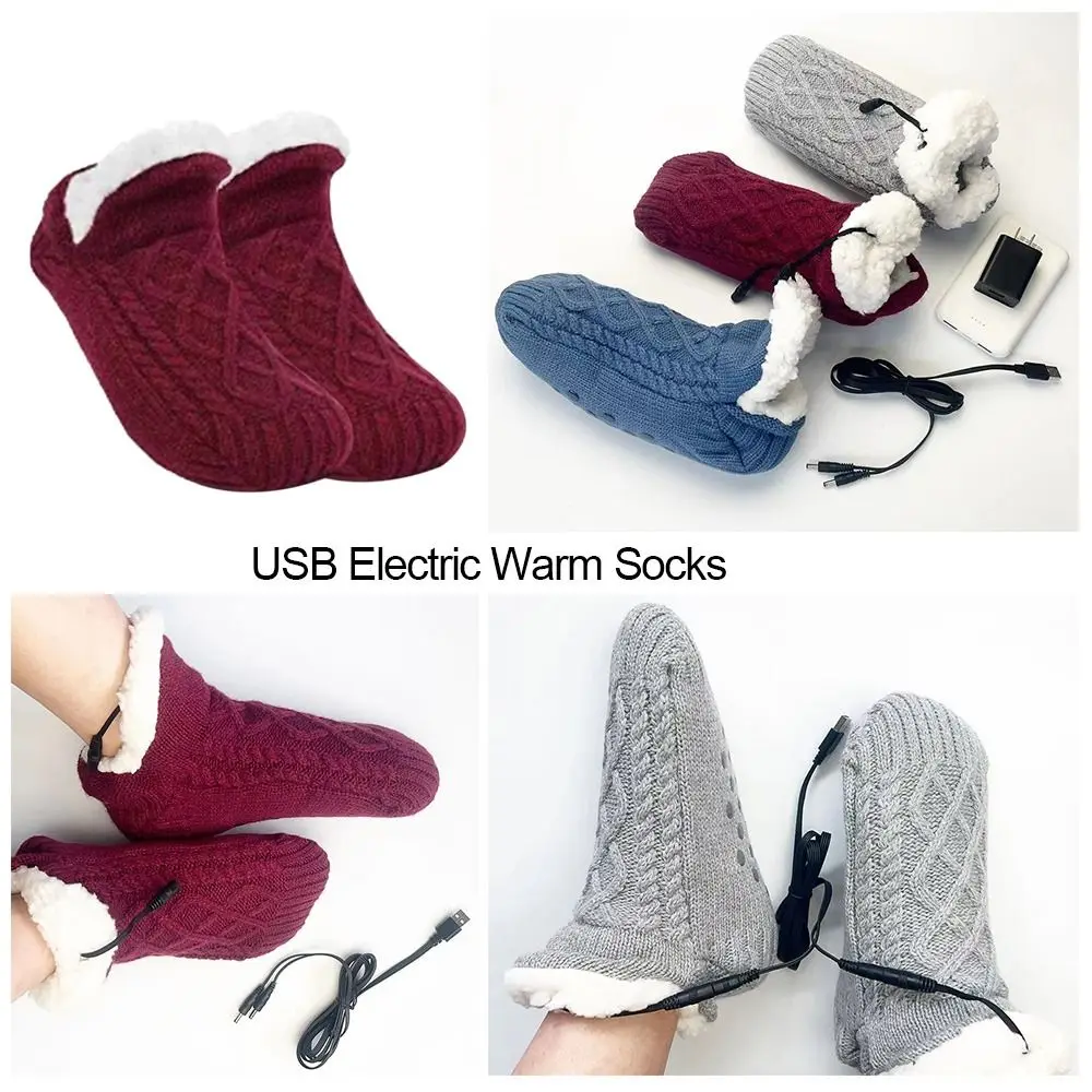 Soft Thick Plush USB Heated Socks Fast Heating 5V Winter Electric Warm Socks Thermal Feet Warmer Home